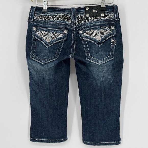Miss Me Jeans Girls Size 14 Lots of Bling & Stretch Capri - Picture 1 of 7